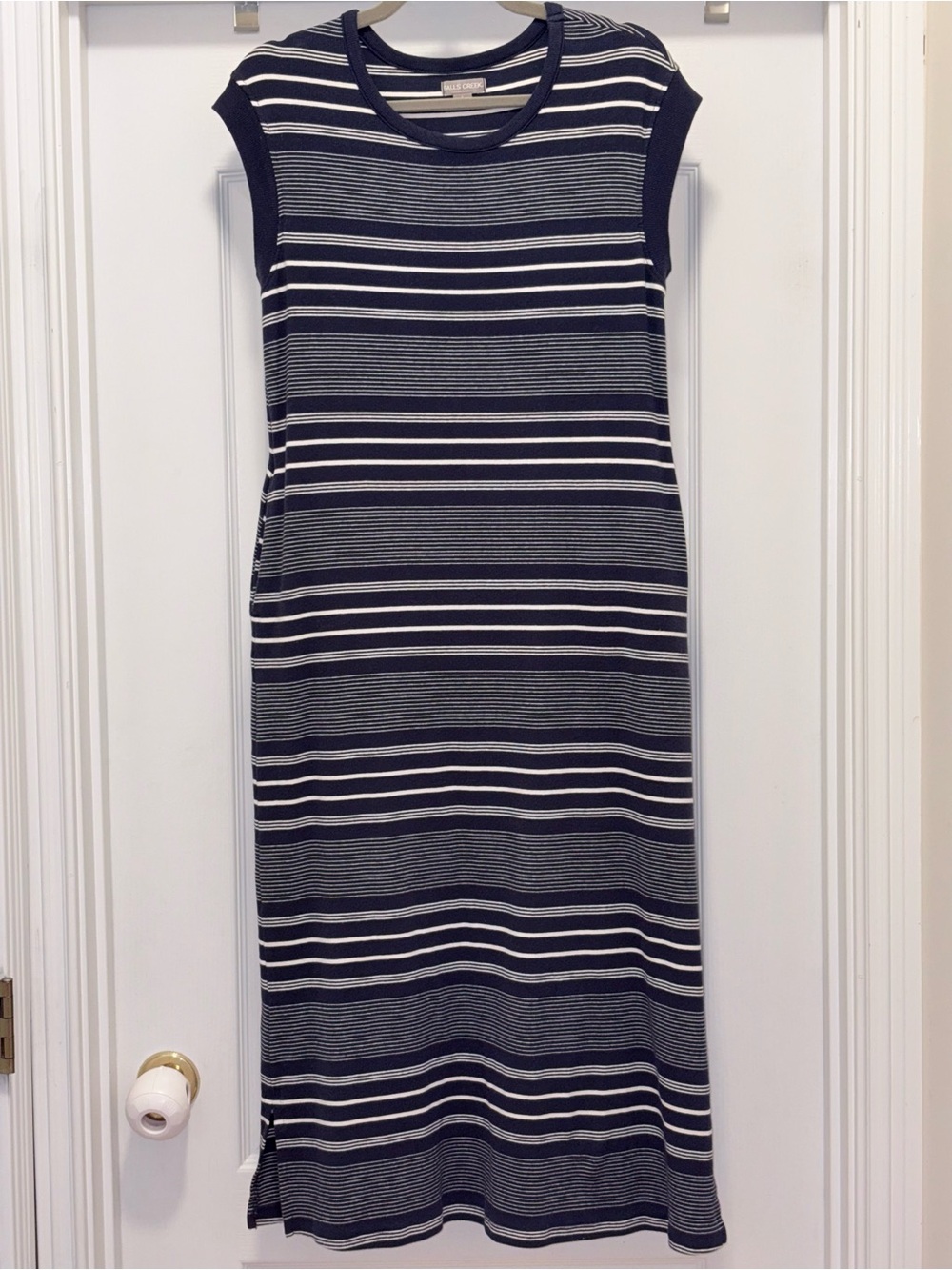 Falls Creek Navy and White Striped Sleeveless Midi Dress